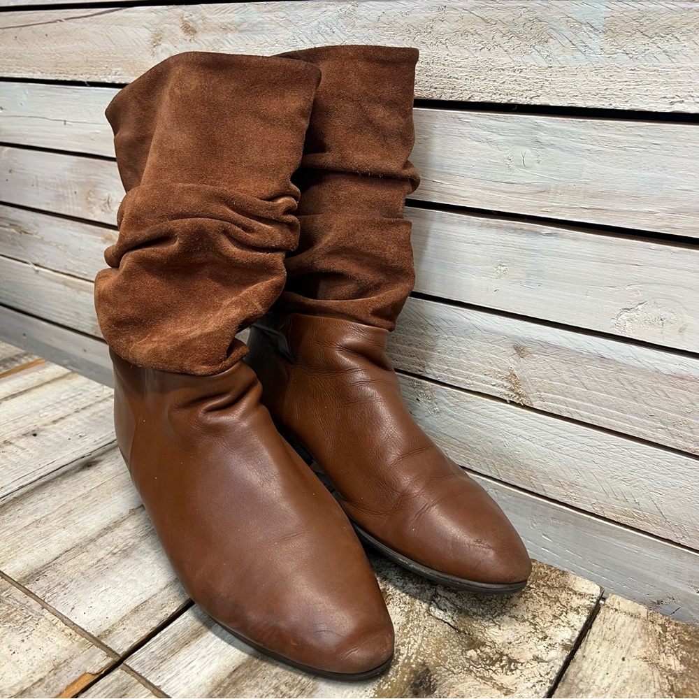 SuSini Made in Italy Slouchy Brown Leather Suede Boots Fall Fashion W Size 9.5